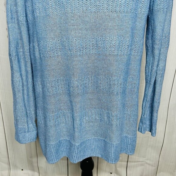 Talbots Womens Sz M Blue 100% Linen Open Front Duster Cardigan Sweater - Picture 13 of 13